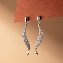 Silver Plated Pave Crystal Curved Drop Earrings
