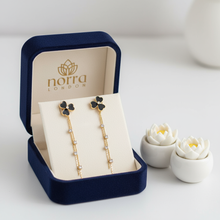 Black Flower Crystal Chain Tassel Drop Earring Norra London