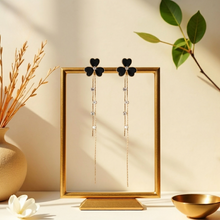 Black Flower Crystal Chain Tassel Drop Earrings