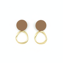 Brown Disc Gold Circular Drop Earrings white background