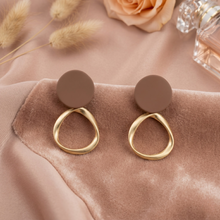 Brown Disc Gold Circular Drop Earrings