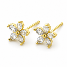 Gold Silver Plated Marquise Crystal Flower Stud Earrings