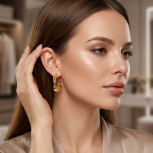 Chunky Gold Teardrop C-Hoop Earrings wearing woman