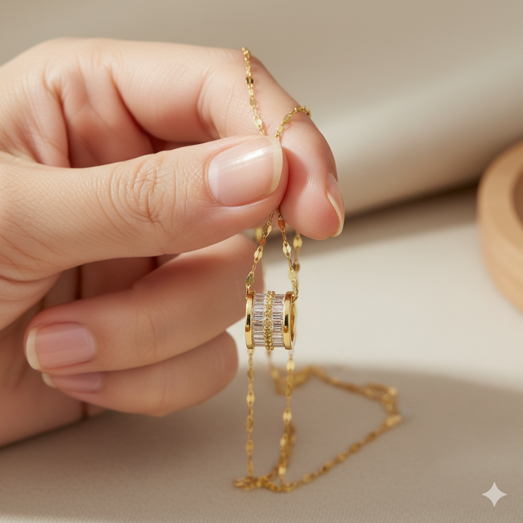 Diamond Cylinder Charm Necklace