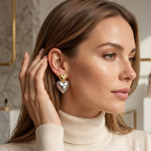 Double Puffy Heart Drop Earrings