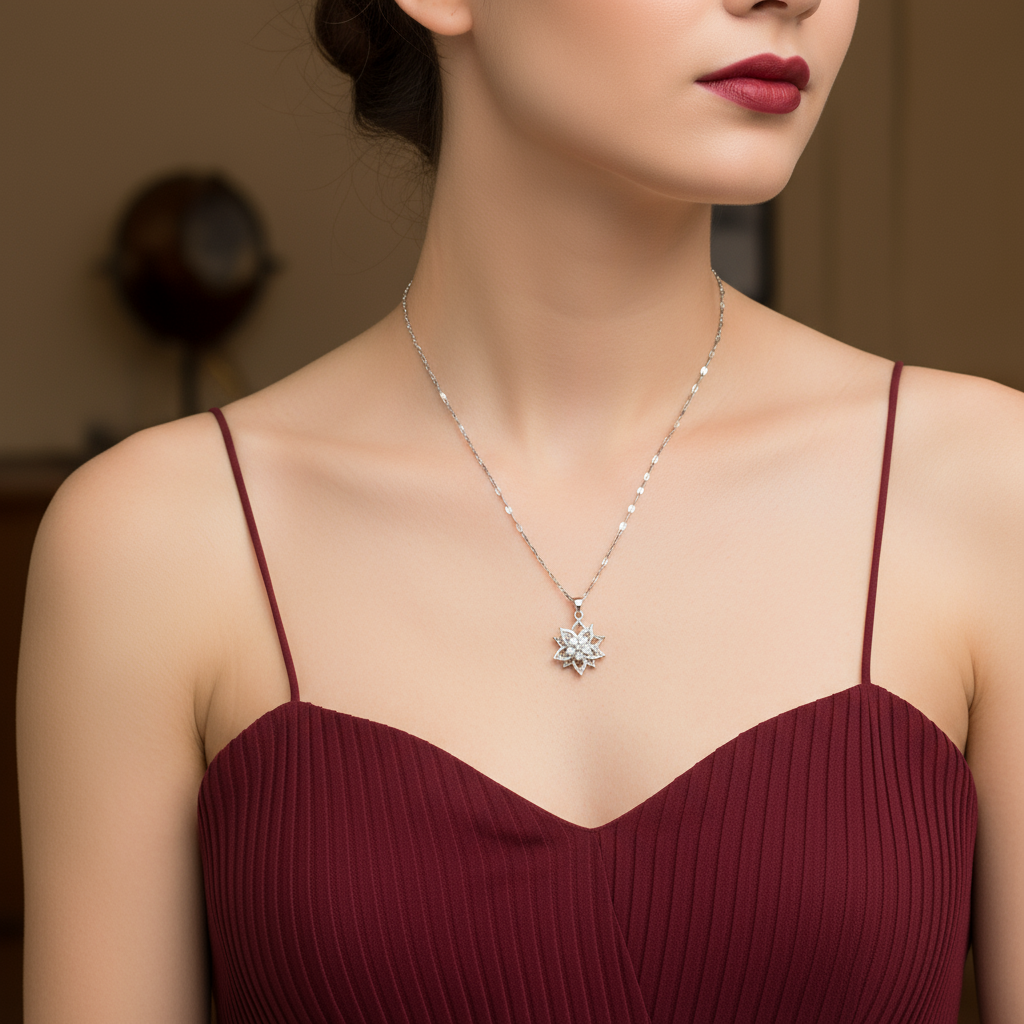 Floral Pendant Necklace Silver Plated