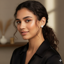 Elegant Silver Floral Stud Earrings with Marquise Cut CZ Stones