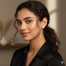 Dainty Floral Stud Earrings with Marquise Cut CZ Stones