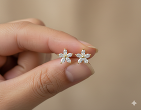 Dainty Floral Stud Earrings with Marquise Cut CZ Stones