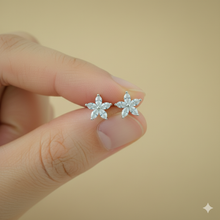 Elegant Silver Floral Stud Earrings with Marquise Cut CZ Stones