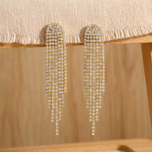 Gold Crystal Arch Waterfall Tassel Drop Earrings