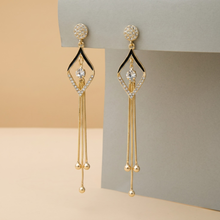 Gold Crystal Tassel Drop Earrings