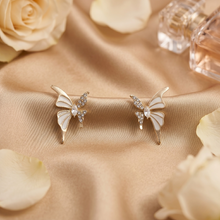 Gold Enamel Crystal Butterfly Stud Earrings
