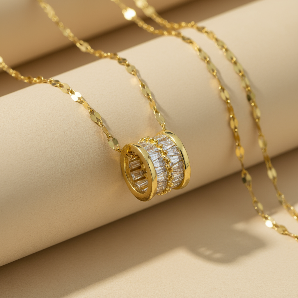 Gold Plated Barrel Pendant Necklace