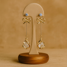 Gold Plated Bow Long Drop Cage Earrings