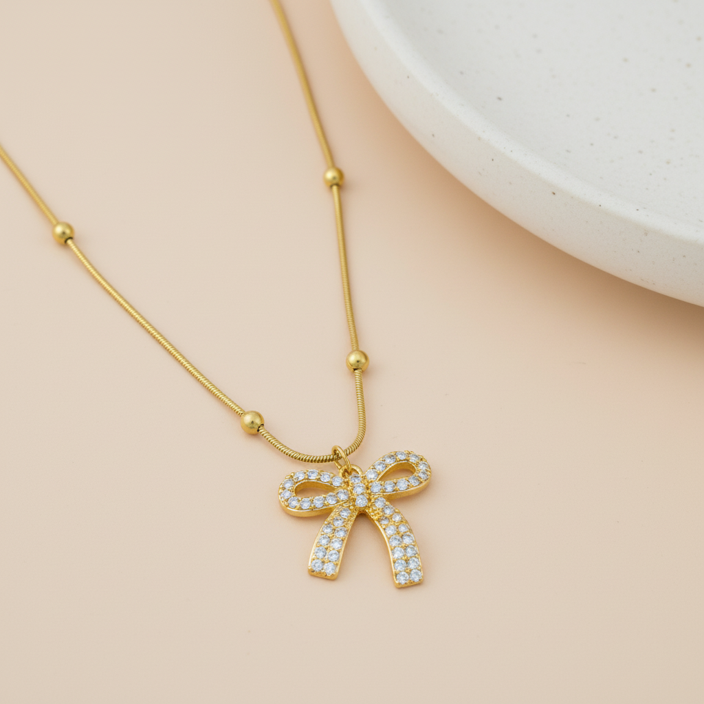 Gold Plated Bow Pendant Elegant Jewelry