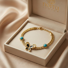 Gold Plated Butterfly & Turquoise Stone Bracelet Norra London
