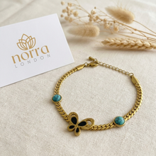 Gold Plated Butterfly & Turquoise Stone Bracelet