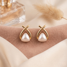 Gold Plated Cross Pearl Stud