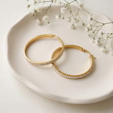 Gold Plated Crystal Edge Large Hoop Earrings