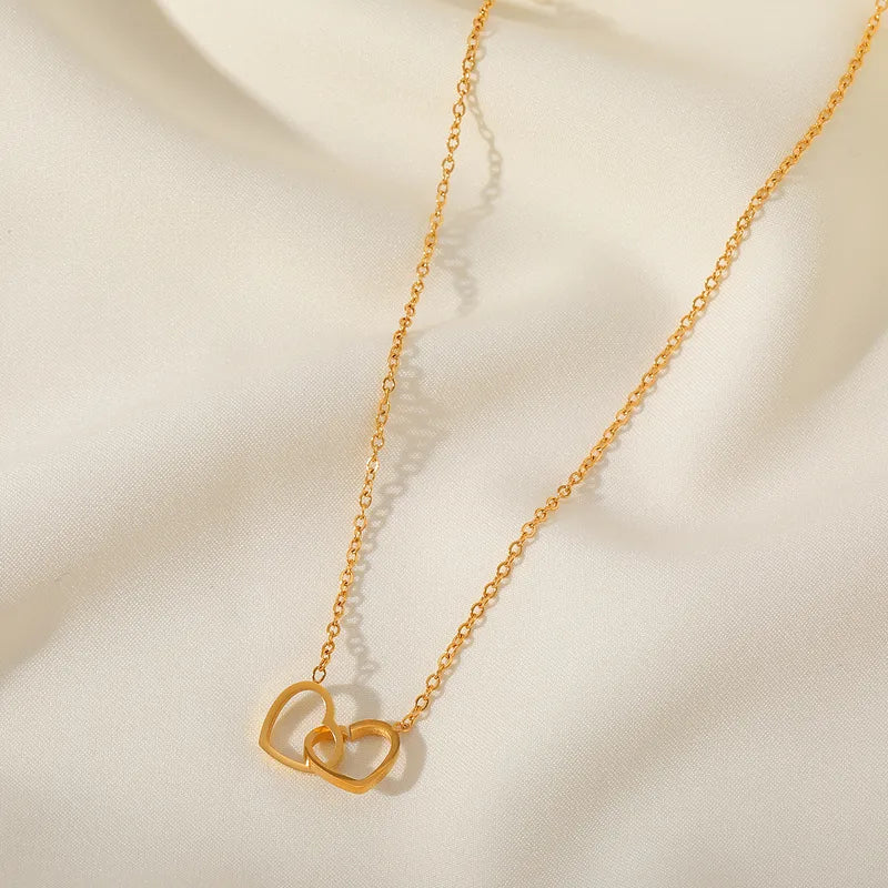 Gold Plated Double Heart Pendant Necklace