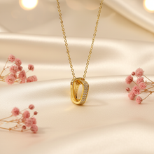 Gold Plated Double Square Ring Pendant Necklace