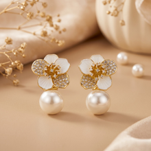 Gold Plated Flower Crystal Pearl Earrings