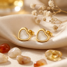 Gold Plated Mother of Pearl Heart Stud Earrings