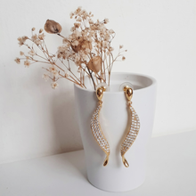 Gold Plated Pave Crystal Curved Drop Earrings