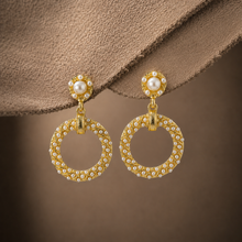 Gold Plated Pearl Circle Drop Earrings