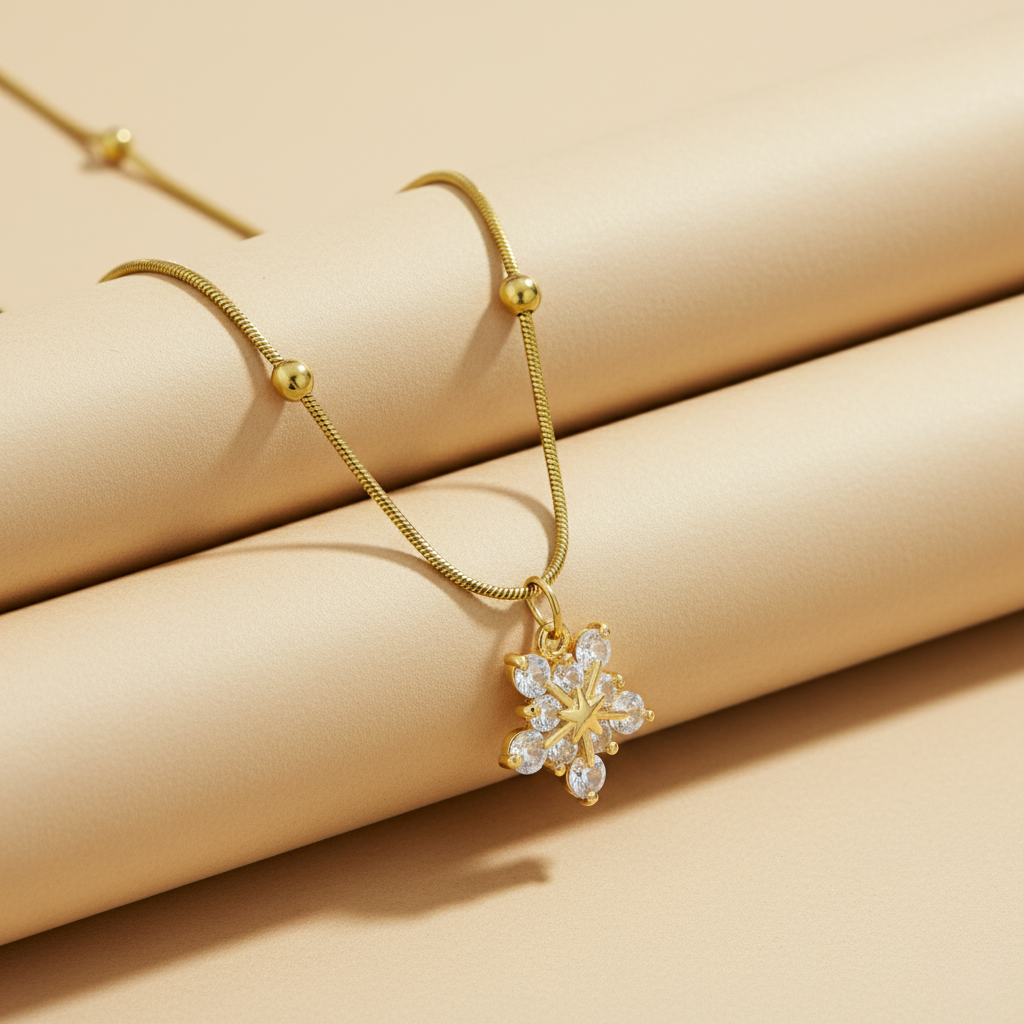 Gold Plated Snowflake Pendant Necklace