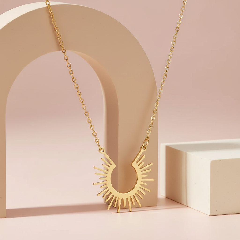 Gold Plated Sun Rays Pendant Necklace