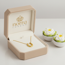 Gold Plated U Curve Pendant in a 'norra London' jewelry box