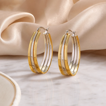 Gold Silver Two Tone Triple Layer Hoop Earrings