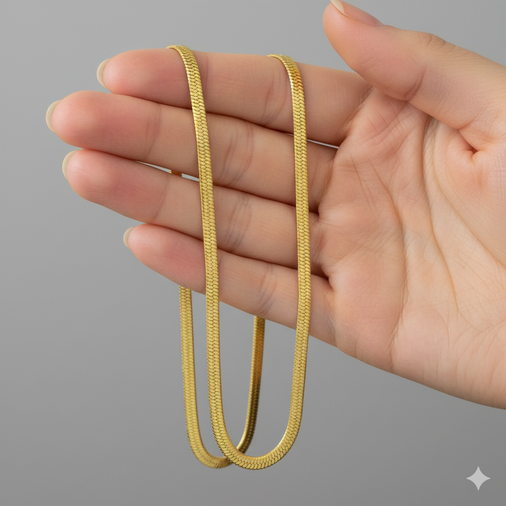 Golden Herringbone Chain Necklace