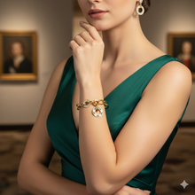 Golden Oval Link Bracelet with Mosaic and Pave Crystal Charms