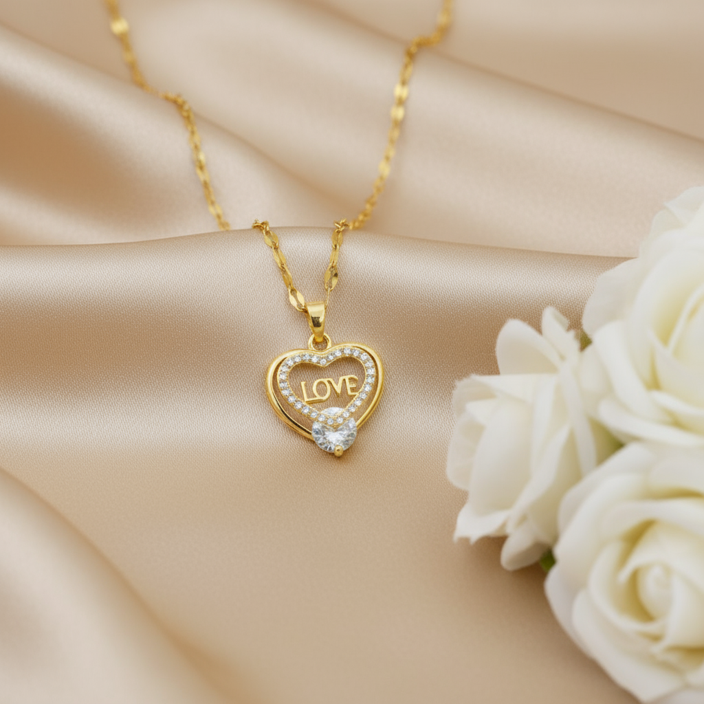 Love Heart Pendant Necklace – Gold Plated Jewelry
