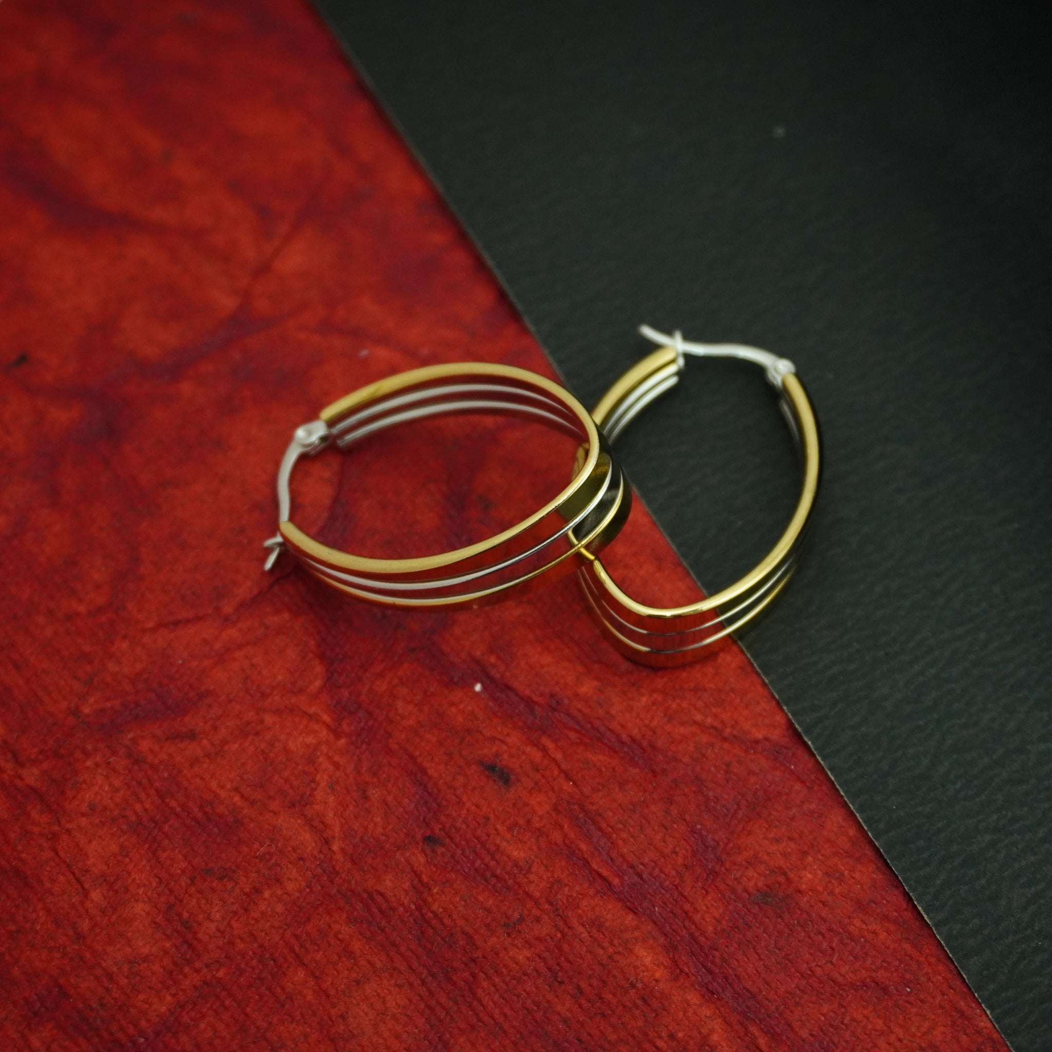 Two-Tone Oval Hoop Earrings