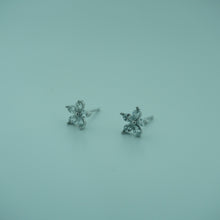 Elegant Silver Floral Stud Earrings with Marquise Cut CZ Stones