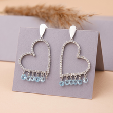 Silver Crystal Heart Drop Earrings