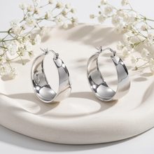 Silver Plated Wide Dome Hoop Earrings