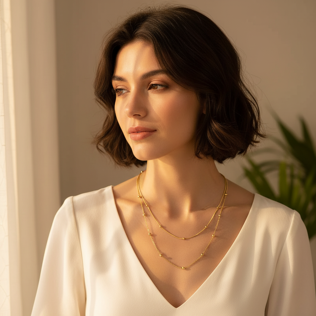 Gold Plated Fancy Snake Chain Round Bead Necklace