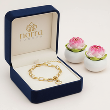 Golden Oval Link Bracelet with Mosaic and Pave Crystal Charms