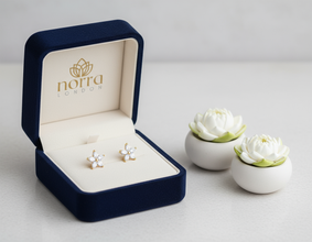 Dainty Floral Stud Earrings with Marquise Cut CZ Stones